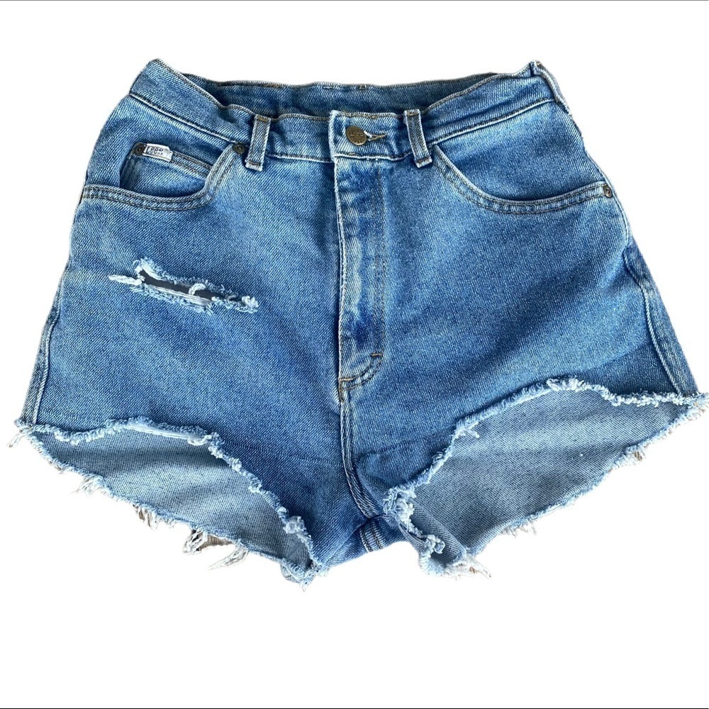 Vintage Lee Riders High Waist Mom Short Size 10 Distressed Denim Cutoff USA Made